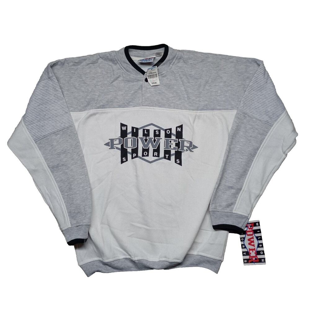 Vtg Wilson Power Sports Sweatshirt Size L Pullover Gray White 90s Skater Indi